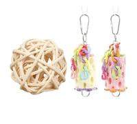 AHCVU Cet ensemble de trois pièces comprend deux jouets de dentition et une petite boule en rotin, formant un ensemble de jouets de soins dentaires pour perroquet qui comprend des friandises de