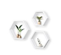 AHDECOR Étagère Flottante Suspendue Lot de 3 Étagères hexagonales Support Mural Meuble Rangement Bois, Blanc, MDF