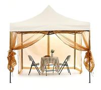 AHDFY Moustiquaire Pergola - Tonnelle Moustiquaire Exterieur 4 Portes - Double Fermeture Éclair avec 48 Crochets D'attaches, Mailles Fines, Polyester Nylon,Marron,10x10FT/3x3M