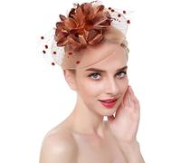 AHDMR Bibi Mariage Femme Chapeau de Mariée Maille Chic Bibi à Plumes Élégant Béret de Fête Vintage Pince/Bandeau à Cheveux Mariage avec Fleur Fascinator Hat pour Cérémonie Cocktail Derby Soirée