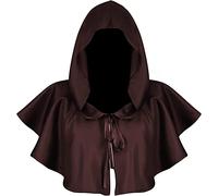 AHDMR Cape à Capuche Courte Halloween Manteau Cape du Faucheur Costume de Vampire Sorcier Magicien Médiévale Cape d'Halloween Déguisement Cosplay Masquerade Soirées Vénitienne Carnaval pour Adultes
