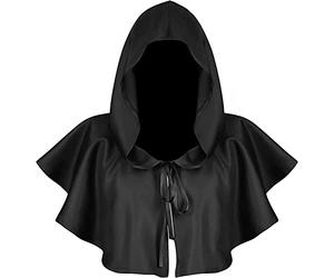 AHDMR Cape à Capuche Courte Halloween Manteau Cape du Faucheur Costume de Vampire Sorcier Magicien Médiévale Cape d'Halloween Déguisement Cosplay Masquerade Soirées Vénitienne Carnaval pour Adultes
