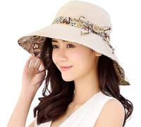 AHDMR Capeline d'été Femme Chapeau de Soleil Coton Réversible Élégant Capeline de Protection Solaire Grand Bord Anti-UV Bob Chapeau de Bassin Extérieur pour Plage Voyage Vacances Vélo Camping Pêche