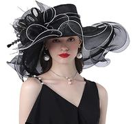 AHDMR Capeline Femme Chapeau de Mariage Cérémonie en Organza Elégant Chapeau de Soleil Large Bord Anti-Soleil/UV Chapeau d'église Mariee Enroulable Chapeau Eté pour Plage Voyage Soirée