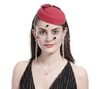 AHDMR Chapeau Bibi Mariage Élégant Femme Coiffure à Cheveux avec Voilette Petit Béret de Mariée Chic Fascinateur Chapeau des Années 1920 Rétro Serre-Tête Mariage pour Mariage Cérémonie Soirée Église