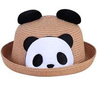 AHDMR Chapeau d'Été Enfant Bob Chapeau de Paille Panda 3D Mignon Casquette Visière Large Bord Protection Solaire Chapeau de Soleil Extérieur Anti-UV pour Plage Voyage Vacances Fille Garçon 2-6 Ans