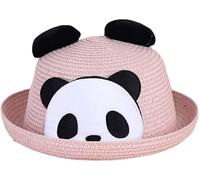 AHDMR Chapeau d'Été Enfant Bob Chapeau de Paille Panda 3D Mignon Casquette Visière Large Bord Protection Solaire Chapeau de Soleil Extérieur Anti-UV pour Plage Voyage Vacances Fille Garçon 2-6 Ans