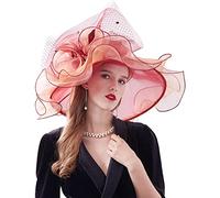 AHDMR Femme Chapeau de Mariage Organza Capeline Large Bord Anti-UV Chapeau de Mariee Elégant Chapeau de Soleil Plage Eté Casquette Visière Pliable Bibi Fascinator d'Eglise Cérémonie Détachable
