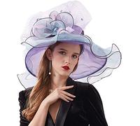 AHDMR Femme Chapeau de Mariage Organza Capeline Large Bord Anti-UV Chapeau de Mariee Elégant Chapeau de Soleil Plage Eté Casquette Visière Pliable Bibi Fascinator d'Eglise Cérémonie Détachable