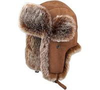 AHDMR Unisexe Chapka Suédé Chapeau de Trappeur en Fausse Fourrure Chaud Bonnet de Chasse Anti-Vent Chapka Russe Hiver avec Cache-Oreilles Thermique Balaclava Cagoule de Ski Snowboard pour Homme Femme