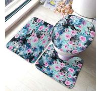 Ahdyr Bain Flamingo Motif Tropical de Noël avec décoration de père Noël et de cerf sur Fond Noir Ensemble de salle3 pièces Tapis Couvercle de siège de Toilette Tapis antidérapan