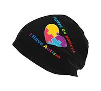 Ahdyr Bonnet tête de Mort pour Homme, Veuillez être Patient, Je suis autiste, Bonnet Souple de Sensibilisation à l'Autisme, Bonnet léger en Tricot pour Unisexe Noir