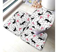 Ahdyr Ensemble de Tapis de Bain cerf Rose Tulipe Fleur Pois Noirs Cercle Renne Tapis de Salle de Bain 3 pièces Tapis siège de Toilette Couvercle Couverture Tapis antidérapant Tapis antidérapant