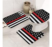 Ahdyr Ensemble de Tapis de Salle de Bain 3 pièces Bain Freedom 4th of July Patriotic Memorial Day Rouge Blanc Pentagram USA Flag Tapis de Contour Ultra Doux et Couvercle pour Baignoire, Douche et