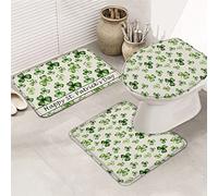Ahdyr Ensemble de Tapis de Salle de Bain 3 pièces Lucky St. Patrick's Day Shamrock Clover Element Pattern Illustration Ensemble de antidérapant Super Doux avec Couvercle de Couvercle de Toil