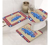 Ahdyr Ensemble de Tapis de Salle de Bain 3 pièces Tapis de Bain 4th of July Memorial Day Truck Independence Day Pentagram Ultra Soft Contour Mat & Cover Cover for Tub Shower & Bath Room-