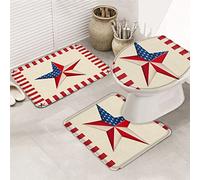 Ahdyr Ensemble de Tapis de Salle de Bain 3 pièces Tapis de Bain 4th of July Patriotic Memorial Day Patriotic Farm Pentagram Ultra Soft Contour Mat & Cover Cover for Tub Shower & Bath Room-