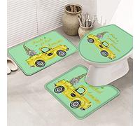 Ahdyr Ensemble de Tapis de Salle de Bain 3 pièces Tapis de Bain Sweet Summer Farm GNOME Fresh Picked Lemon Yellow Truck Green Ultra Soft Contour Mat & Cover Cover for Tub Shower & Bath Room-