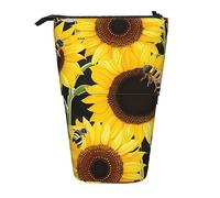 Ahdyr Étui à Crayons Debout d'abeilles de Tournesol, Pochette à Stylo Mignonne, Pochette de Papeterie télescopique Sac de cosmétiques de Maquillage pour Le Bureau des Femmes