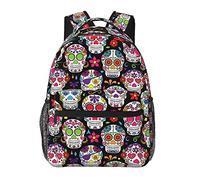 Ahdyr Femmes Hommes Durable Polyester Day Of The Dead Sugar Skull Art Casual Daypack Grande Capacité Bookbag avec Poches Latérales pour Sports Pique-Nique Marche Cyclisme