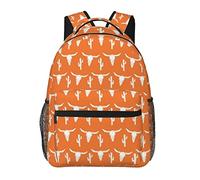 Ahdyr Femmes Hommes Durable Polyester Longhorn Bovin Vache Cactus Orange Art Casual Sac à Dos Grande Capacité Cartable avec Poches Latérales pour Sports Pique-Nique Marche Cyclisme