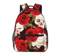 Ahdyr Floral Rose Flowers Day Of The Dead Sugar Skulls Sac à dos Durable Polyester Anti Vol Multipurpose Bookbag Grande capacité Laptop Book Bag Sac à dos avec poches latérales