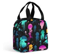 Ahdyr Glowing coloré méduse isolé sac à lunch réutilisable refroidisseur sacs fourre-tout avec poche pour travail pique-nique voyage bureau plage hommes femmes