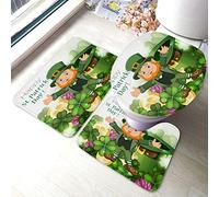 Ahdyr Happy St. Patrick's Day Salle Ensemble de 3 pièces Funny Leprechauns Gold Coin Clover Leaf Ensemble, Bain + Salle en Forme de U + couvercl
