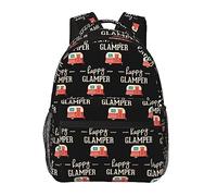 Ahdyr Hommes et femmes Polyester durable Happy Camp Happy Camper Truck Art Sac à dos Grande capacité Cartable avec fermetures à glissière lisses pour grimper le vélo de pique-nique
