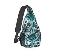 Ahdyr Hommes Sling dos Pliable Durable Épaule Bandoulière Sac Poitrine Pack Turquoise Rose Crânes De Sucre Anti Vol dos Polyvalent Avec Bandoulière Réglable