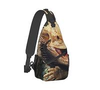 Ahdyr Joli sac à dos à bandoulière, sac à dos, drôle de dragon barbu lézard Art Crossbody Daypacks Chest Shoulder Packs, Bookbag, Gym Bags Sack Daypack Outdoor Backpack for Men Women