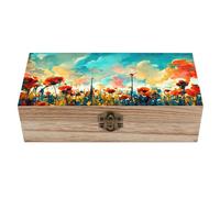 Ahdyr Oil Painting Flowers Plants Wooden Storage Box Decorative Trinket Keepsake Box Wood Jewelry Organizer Box for Bedroom Office with Hinged Lid And Front Clasp