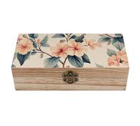 Ahdyr Peach Blossoms Wooden Storage Box Decorative Trinket Keepsake Box Wood Jewelry Organizer Box for Bedroom Office with Hinged Lid And Front Clasp