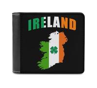 Ahdyr Portefeuille Homme à Deux Volets avec Carte de l'Irlande, Drapeau et Motif de la Saint-Patrick, imprimé Recto Seulement, Fin, 6 emplacements pour Cartes, Pince à Billets en Cuir