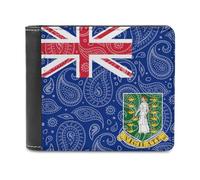 Ahdyr Portefeuille Homme à Deux Volets, imprimé sur Une Seule Face, Motif Cachemire, Drapeau des Îles Vierges Britanniques, Fin, 6 emplacements pour Cartes, Pince à Billets en Cuir