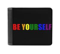 Ahdyr Portefeuille Homme en Cuir à Deux Volets avec Drapeau Arc-en-Ciel « Soyez Vous-même », Style Voyage, Fin, avec Pince à Billets et 6 emplacements pour Cartes.