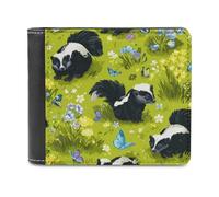 Ahdyr Portefeuille Homme en Cuir à Deux Volets, Motif moufettes et Papillons des prairies, avec Pince à Billets et 6 emplacements pour Cartes.