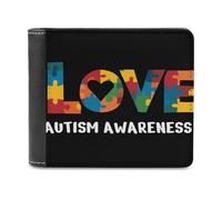 Ahdyr Portefeuille Homme en Cuir à Deux Volets, Style Voyage, Fin, avec Pince à Billets et 6 emplacements pour Cartes, Symbole de Sensibilisation à l'Autisme.