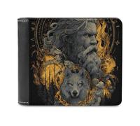 Ahdyr Portefeuille Homme Odin Wolf Myth en Cuir, Format Voyage, Fin, avec Pince à Billets et 6 emplacements pour Cartes.