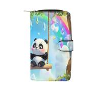 Ahdyr Portefeuille Swing Pandas Rainbow en Cuir, capacité 12 Cartes, Pochette zippée, Sac à Main Long en Tissu pour Hommes et Femmes