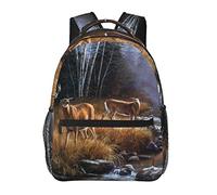 Ahdyr Rustic Animal World Wildlife River Edge Deers Art Backpack Durable Polyester Anti Theft Multipurpose Bookbag Grande capacité Laptop Book Bag Sac à dos avec poches latérales