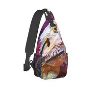 Ahdyr Sac à bandoulière pour homme dos pliable Petit de poitrine dos Cool Dragon barbu Lézards Art violet Sac antivol polyvalent de messager avec bandoulière réglable