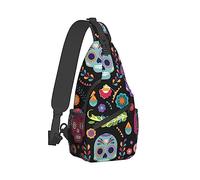 Ahdyr Sac à bandoulière pour homme dos pliable Petit de poitrine dos Sugar Skull Art polyvalent Sac antivol polyvalent de messager avec bandoulière réglable
