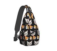 Ahdyr Sac à bandoulière pour homme dos pliable Respirant Bandoulière Poitrine dos Chat Taco Pizza Dessin animé Noir Art Antivol dos polyvalent Sacs fourre-tout bandoulière
