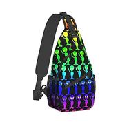 Ahdyr Sac à bandoulière pour homme dos pliable respirant bandoulière poitrine dos drôle arc-en-ciel extraterrestres Art anti-vol dos polyvalent sacs fourre-tout bandoulière