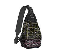 Ahdyr Sac à bandoulière pour homme dos Pliable Respirant Poitrine Sling Sacs à dos d'épaule Sacs Noir Tableau périodique Éléments Art Polyvalent Antivol dos dos