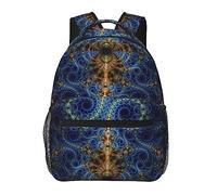 Ahdyr Sac à dos à motif or mystérieux en polyester bleu fractal pour hommes et femmes Sac à dos de grande capacité avec fermetures à glissière lisses pour escalader le vélo de pique-nique