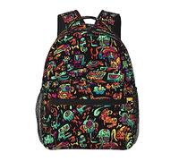 Ahdyr Sacs à Bandoulière Anti Vol Polyvalent Grande Capacité Cartable Psychédélique Trippy Dj Noir Art Voyage Randonnée Sac À Dos Avec Fermetures À Glissière Lisses