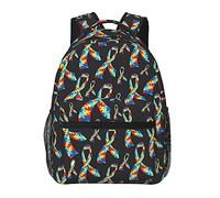 Ahdyr Sacs à Bandoulière Anti Vol Polyvalent Grande Capacité Cartable Puzzle Coloré Ruban de Sensibilisation à l'Autisme Noir Voyage Randonnée Sac à Dos avec Fermetures à Glissière Lisses