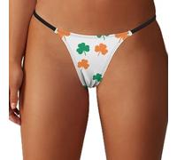 Ahdyr String String imprimé trèfle Irlandais pour Femmes, Extensible, Dos en T, Taille Basse, sous-vêtements Respirants, Sexy XS-XL